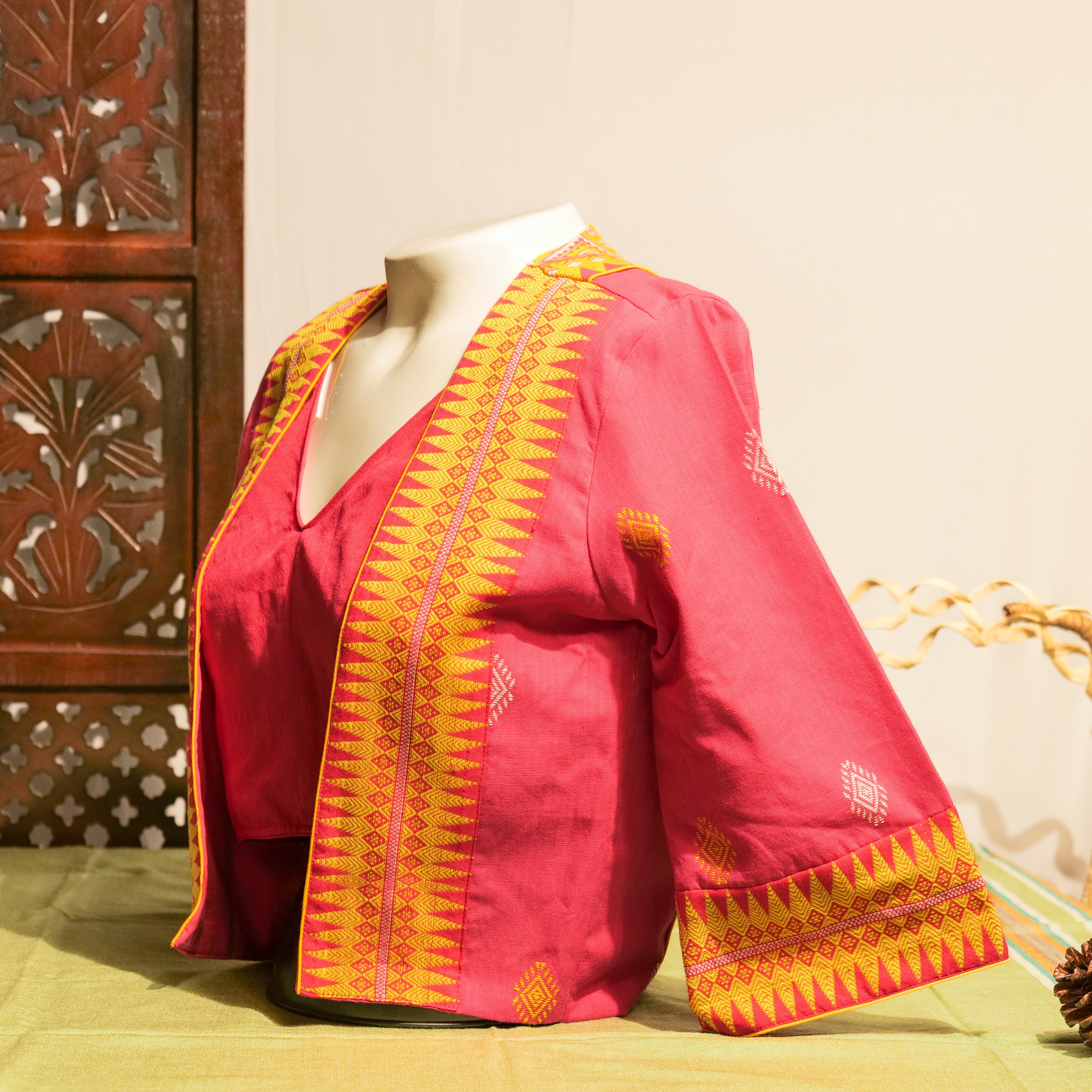 JACKET STYLE BLOUSE WITH TRADITIONAL BODO MOTIF